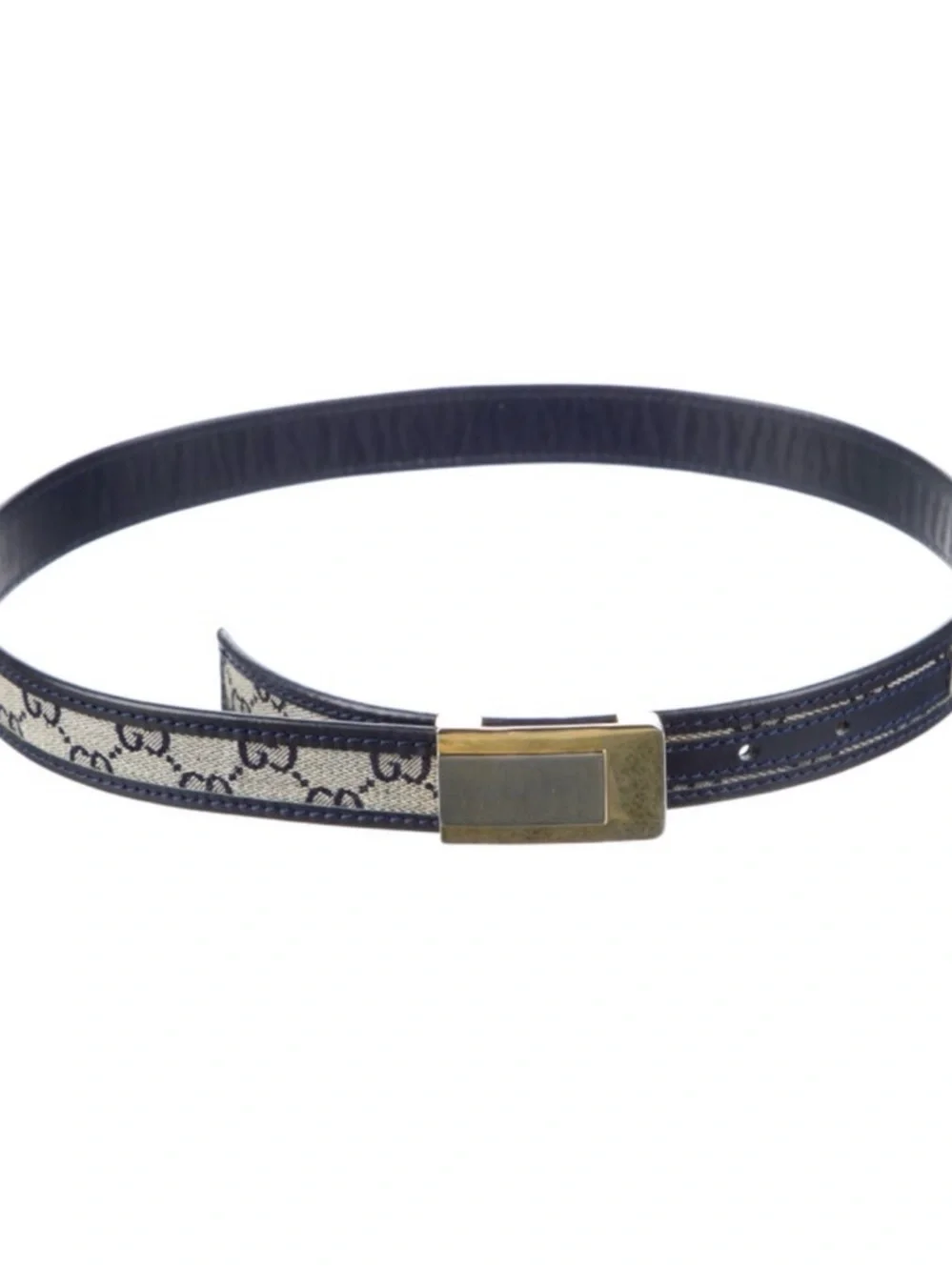 GUCCI GG Supreme Canvas and Leather Belt with Gold Plate Buckle